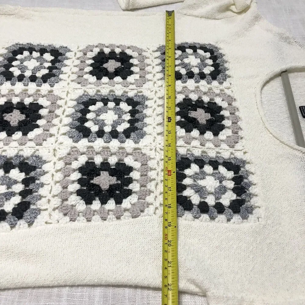 Womens Crochet Granny Square Knit Top M Boho Cottagecore Sweater Y2K Festival